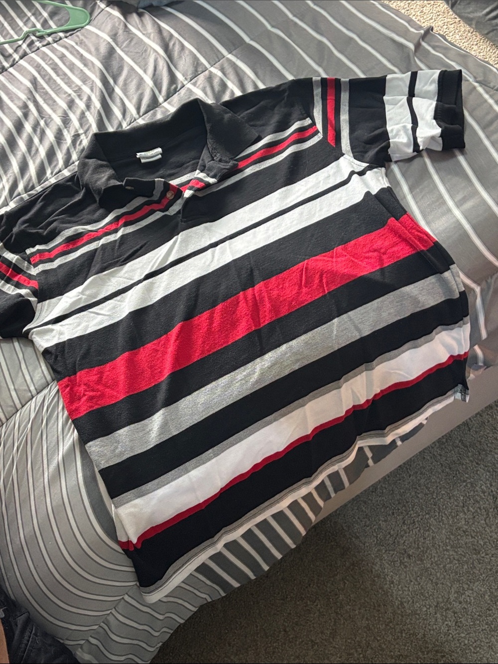 Striped Polo Shirt in Black, White & Red